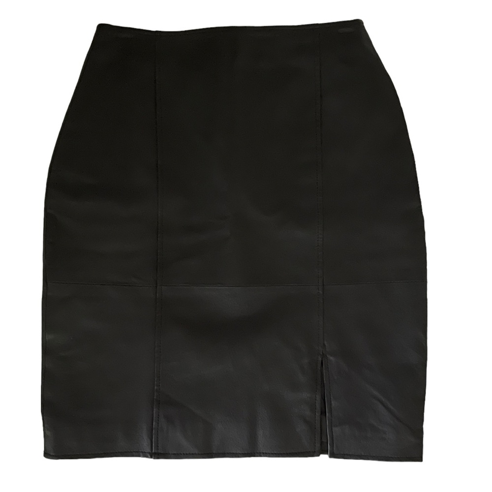 KC Collections 100% Genuine Leather Sexy Pencil Black Skirt Zip Back Slit Sz 6
